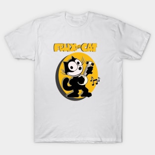 Felix the Cat Plays Banjo Old School Retro Cat Cartoon Art T-Shirt